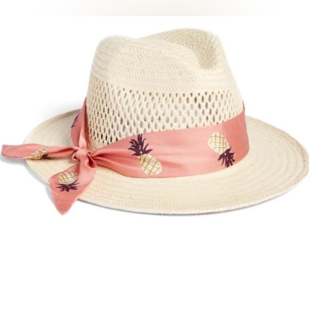 Kate Spade Natural Straw & Silk Trilby Hat